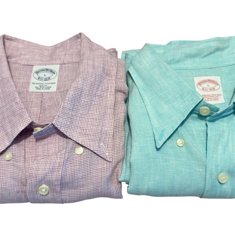 Lot of 2 Brooks Brothers The Original Polo Shirt Irish Linen Mens L Button Down